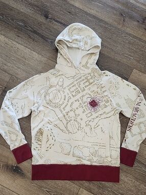 Wizarding World of Harry Potter Marauders Map Hoodie Cream Burgundy Movies S